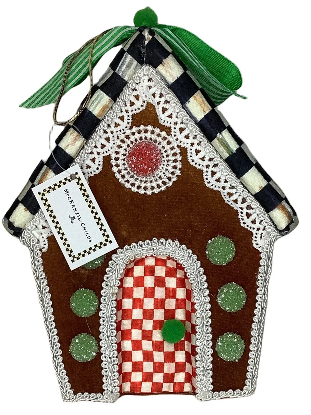 Mackenzie Childs Check It Out Gingerbread Fabric Ornament New
